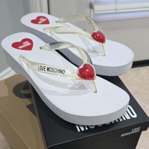 Love Moschino White Sandals with Red Heart